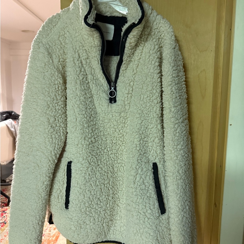 Thread & Supply Cream Teddy Jacket with Black Accents